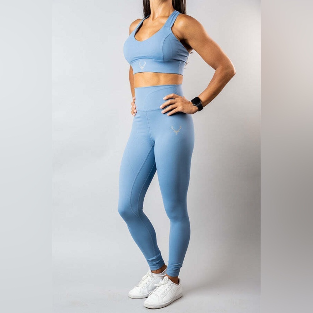 Bucked Up Light Blue High Rise Full Length Workout Flex Leggings Size Medium
